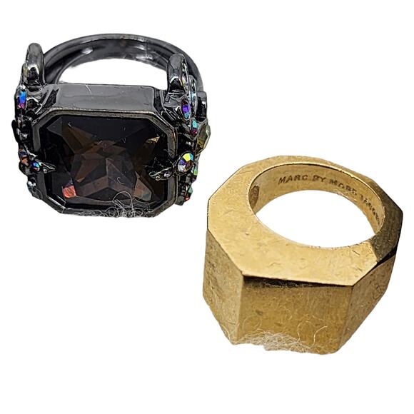 Marc by Marc Jacobs Ring Lot Black Ring and Gold Art Deco Rings - Picture 1 of 6